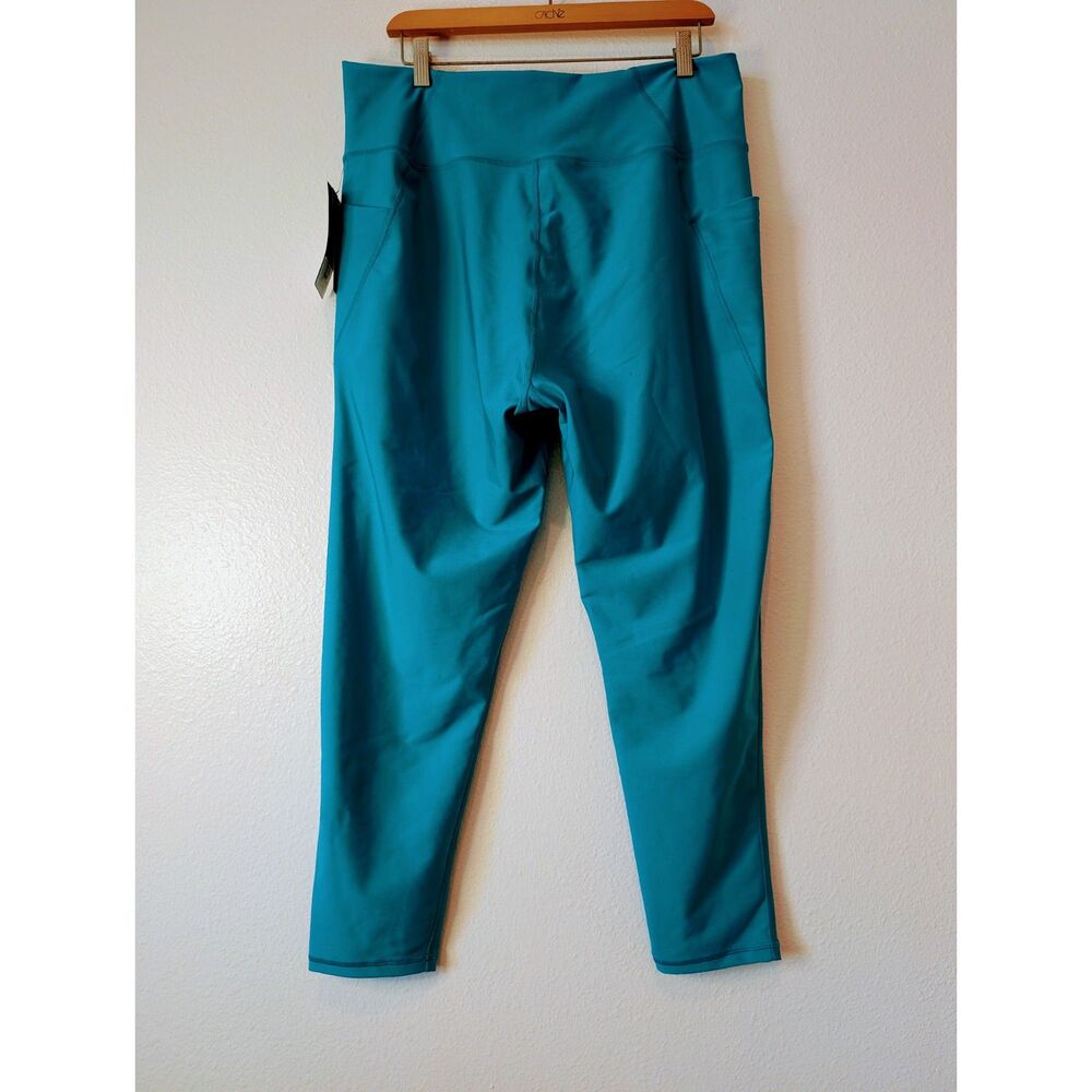 Kinesis Activewear Leggings Teal Blue High Rise Ankle Pocket Sz 2X - Picture 4 of 10
